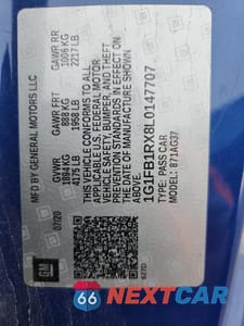 Zdjęcie 12 z 12 samochodu: 2020 CHEVROLET CAMARO LS VIN:1G1FB1RX8L0147707 - miniatura
