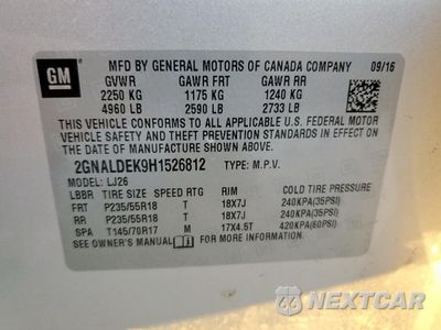 Zdjęcie 13 z 13 samochodu: 2017 CHEVROLET EQUINOX PREMIER VIN:2GNALDEK9H1526812 - miniatura