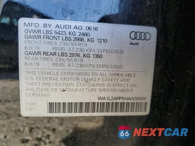 Zdjęcie 13 z 13 samochodu: 2017 AUDI Q5 PREMIUM PLUS VIN:WA1L2AFP5HA008886 - miniatura