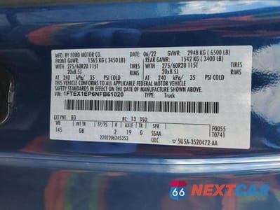 Zdjęcie 12 z 12 samochodu: 2022 FORD F150 SUPER CAB VIN:1FTEX1EP6NFB61020 - miniatura
