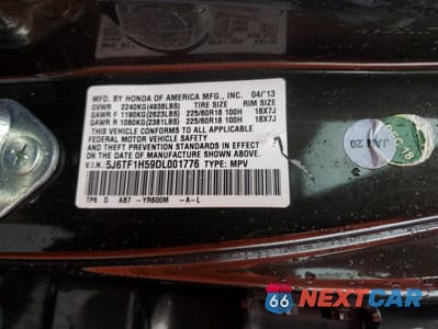 Zdjęcie 12 z 14 samochodu: 2013 HONDA CROSSTOUR EXL VIN:5J6TF1H59DL001776 - miniatura