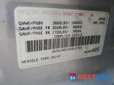 Zdjęcie 12 z 12 samochodu: 2003 MITSUBISHI LANCER LS VIN:JA3AJ36EX3U610764 - miniatura