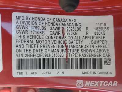 Zdjęcie 13 z 16 samochodu: 2020 HONDA CIVIC LX VIN:2HGFC2F69LH515623 - miniatura