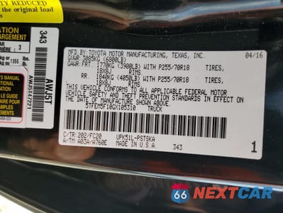 Zdjęcie 12 z 12 samochodu: 2016 TOYOTA TUNDRA CREWMAX SR5 VIN:5TFEM5F10GX105310 - miniatura