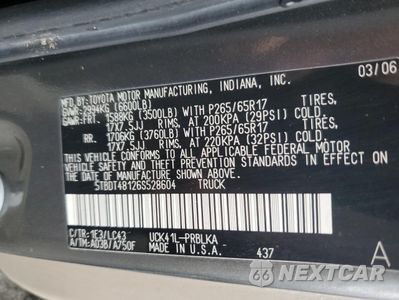 Zdjęcie 12 z 14 samochodu: 2006 TOYOTA TUNDRA DOUBLE CAB LIMITED VIN:5TBDT48126S528604 - miniatura