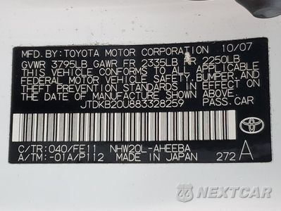 Zdjęcie 12 z 14 samochodu: 2008 TOYOTA PRIUS VIN:JTDKB20U883328259 - miniatura