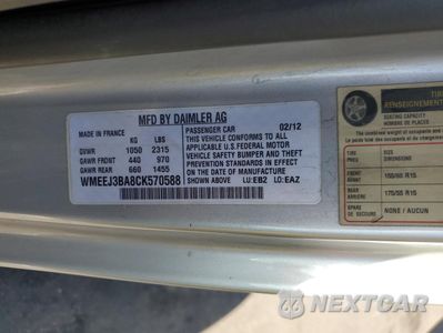 Zdjęcie 12 z 12 samochodu: 2012 SMART FORTWO PURE VIN:WMEEJ3BA8CK570588 - miniatura