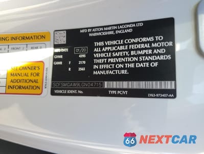 Zdjęcie 13 z 14 samochodu: 2020 ASTON MARTIN VANTAGE VIN:SCFSMGAW9LGN04715 - miniatura