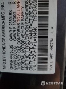 Zdjęcie 12 z 12 samochodu: 2020 HONDA ACCORD SPORT VIN:1HGCV1F31LA134540 - miniatura