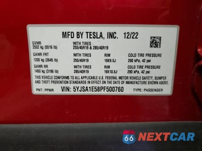 Zdjęcie 13 z 13 samochodu: 2023 TESLA MODEL S VIN:5YJSA1E58PF500760 - miniatura
