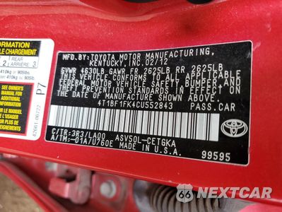 Zdjęcie 12 z 12 samochodu: 2012 TOYOTA CAMRY BASE VIN:4T1BF1FK4CU552843 - miniatura