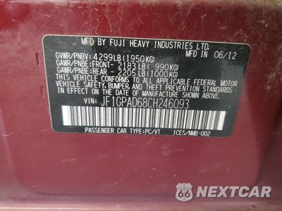 Zdjęcie 13 z 13 samochodu: 2012 SUBARU IMPREZA PREMIUM VIN:JF1GPAD68CH246093 - miniatura