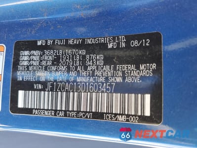 Zdjęcie 12 z 13 samochodu: 2013 SUBARU BRZ 2.0 LIMITED VIN:JF1ZCAC13D1603457 - miniatura