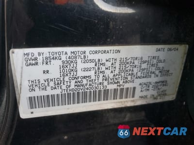 Zdjęcie 13 z 13 samochodu: 2004 TOYOTA RAV4 VIN:JTEHD20V240030133 - miniatura