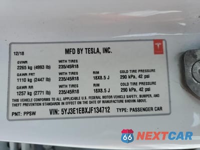 Zdjęcie 13 z 13 samochodu: 2018 TESLA MODEL 3 VIN:5YJ3E1EBXJF134712 - miniatura