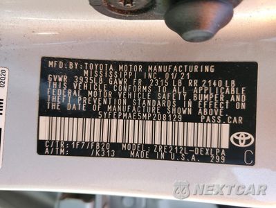 Zdjęcie 12 z 15 samochodu: 2021 TOYOTA COROLLA LE VIN:5YFEPMAE5MP208129 - miniatura
