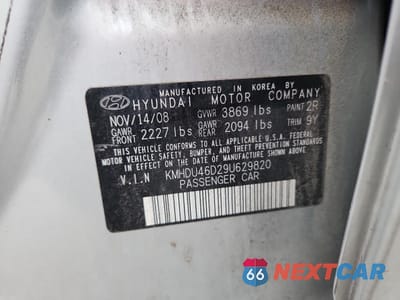 Zdjęcie 12 z 14 samochodu: 2009 HYUNDAI ELANTRA GLS VIN:KMHDU46D29U629820 - miniatura