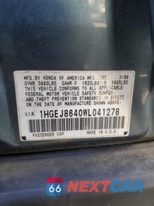 Zdjęcie 12 z 12 samochodu: 1998 HONDA CIVIC EX VIN:1HGEJ8640WL041278 - miniatura