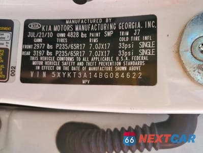 Zdjęcie 13 z 13 samochodu: 2011 KIA SORENTO LX VIN:5XYKT3A14BG084622 - miniatura