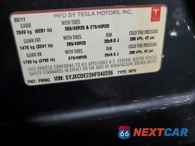 Zdjęcie 13 z 14 samochodu: 2017 TESLA MODEL X VIN:5YJXCDE23HF040206 - miniatura