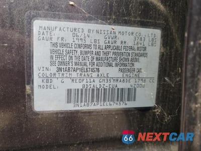 Zdjęcie 12 z 12 samochodu: 2014 NISSAN SENTRA S VIN:3N1AB7AP1EL674576 - miniatura