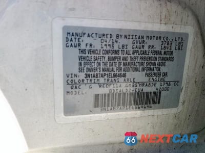 Zdjęcie 12 z 12 samochodu: 2014 NISS SENTRA SV VIN:3N1AB7AP1EL664646 - miniatura