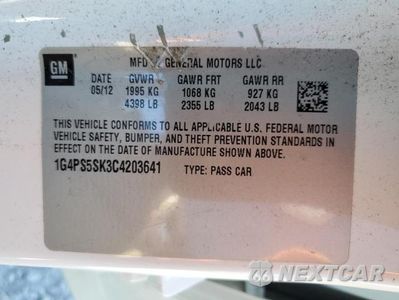 Zdjęcie 12 z 12 samochodu: 2012 BUICK VERANO VIN:1G4PS5SK3C4203641 - miniatura