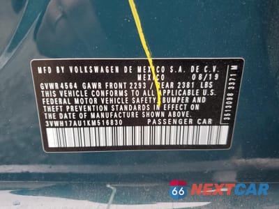 Zdjęcie 12 z 13 samochodu: 2019 VOLKSWAGEN GOLF ALLTRACK S VIN:3VWH17AU1KM516830 - miniatura