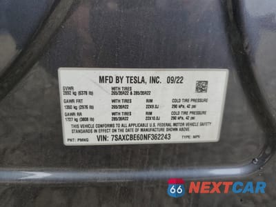Zdjęcie 13 z 15 samochodu: 2022 TESLA MODEL X VIN:7SAXCBE60NF362243 - miniatura