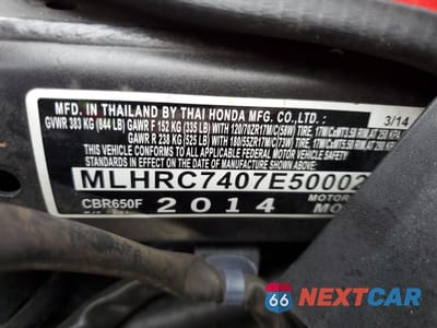 Zdjęcie 9 z 9 samochodu: 2014 HONDA CBR650 F VIN:MLHRC7407E5000277 - miniatura