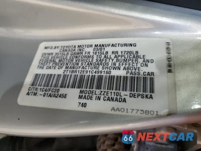Zdjęcie 12 z 12 samochodu: 2001 TOYOTA COROLLA S VIN:2T1BR12E91C499160 - miniatura
