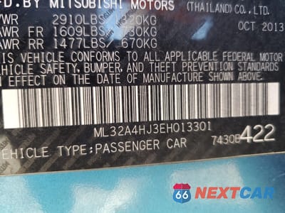 Zdjęcie 13 z 13 samochodu: 2014 MITSUBISHI MIRAGE ES VIN:ML32A4HJ3EH013301 - miniatura