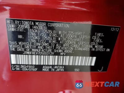 Zdjęcie 13 z 13 samochodu: 2013 TOYOTA RAV4 LE VIN:JTMBFREV7D5003129 - miniatura