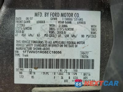 Zdjęcie 13 z 13 samochodu: 2008 FORD F350 SRW SUPER DUTY VIN:1FTWW31R08EC18056 - miniatura