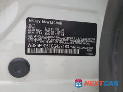 Zdjęcie 12 z 12 samochodu: 2016 BMW M6 GRAN COUPE VIN:WBS6E9C51GG437183 - miniatura