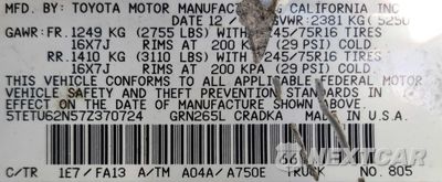 Zdjęcie 10 z 10 samochodu: 2007 TOYOTA TACOMA PRERUNNER ACCESS CAB VIN:5TETU62N57Z370724 - miniatura