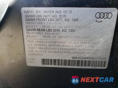 Zdjęcie 13 z 13 samochodu: 2016 AUDI SQ5 PREMIUM PLUS VIN:WA1CCAFP5GA113620 - miniatura