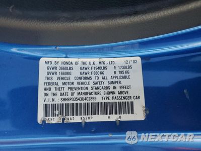 Zdjęcie 14 z 16 samochodu: 2003 HONDA CIVIC SI VIN:SHHEP33543U402859 - miniatura