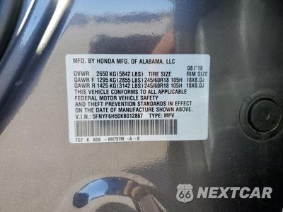 Zdjęcie 13 z 13 samochodu: 2019 HONDA PILOT EXL VIN:5FNYF6H50KB012867 - miniatura