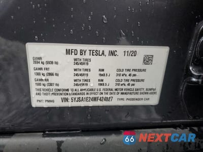 Zdjęcie 12 z 12 samochodu: 2021 TESLA MODEL S VIN:5YJSA1E24MF424827 - miniatura