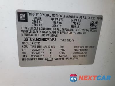 Zdjęcie 12 z 12 samochodu: 2017 GMC SIERRA K1500 VIN:3GTU2LEC6HG260488 - miniatura