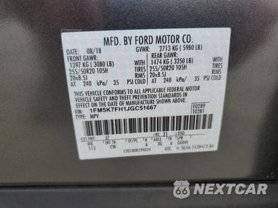 Zdjęcie 14 z 15 samochodu: 2018 FORD EXPLORER LIMITED VIN:1FM5K7FH1JGC51667 - miniatura