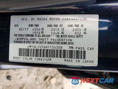 Zdjęcie 12 z 12 samochodu: 2017 MAZDA 6 SPORT VIN:JM1GL1U56H1134308 - miniatura