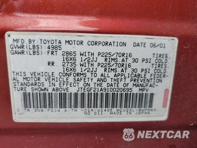 Zdjęcie 13 z 13 samochodu: 2001 TOYOTA HIGHLANDER VIN:JTEGF21A910020695 - miniatura