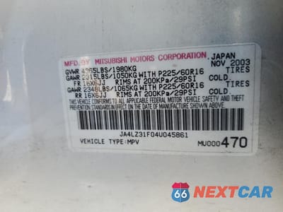 Zdjęcie 13 z 13 samochodu: 2004 MITSUBISHI OUTLANDER LS VIN:JA4LZ31F04U045861 - miniatura