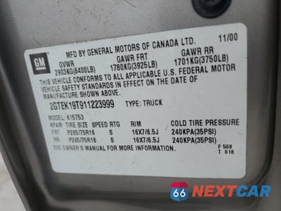 Zdjęcie 12 z 12 samochodu: 2001 GMC NEW SIERRA K1500 VIN:2GTEK19T911223999 - miniatura