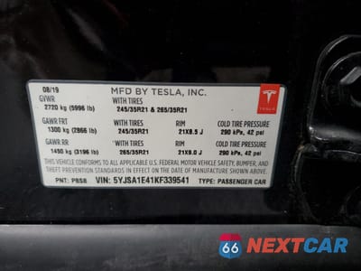 Zdjęcie 12 z 12 samochodu: 2019 TESLA MODEL S VIN:5YJSA1E41KF339541 - miniatura