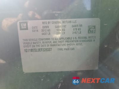 Zdjęcie 12 z 12 samochodu: 2014 CHEVROLET MALIBU LS VIN:1G11B5SL0EF228337 - miniatura
