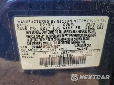 Zdjęcie 13 z 13 samochodu: 2008 NISSAN SENTRA 2.0 VIN:3N1AB61E98L743687 - miniatura