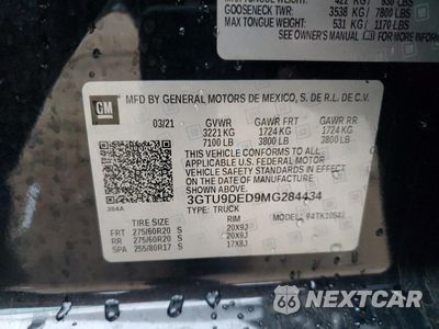 Zdjęcie 12 z 15 samochodu: 2021 GMC SIERRA K1500 SLT VIN:3GTU9DED9MG284434 - miniatura